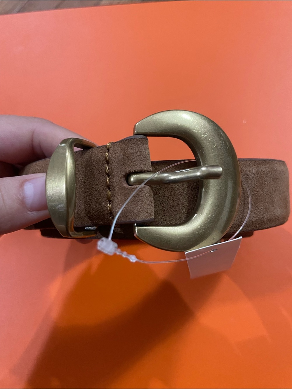 Madewell Brown Suede Belt with Rounded Gold Buckle